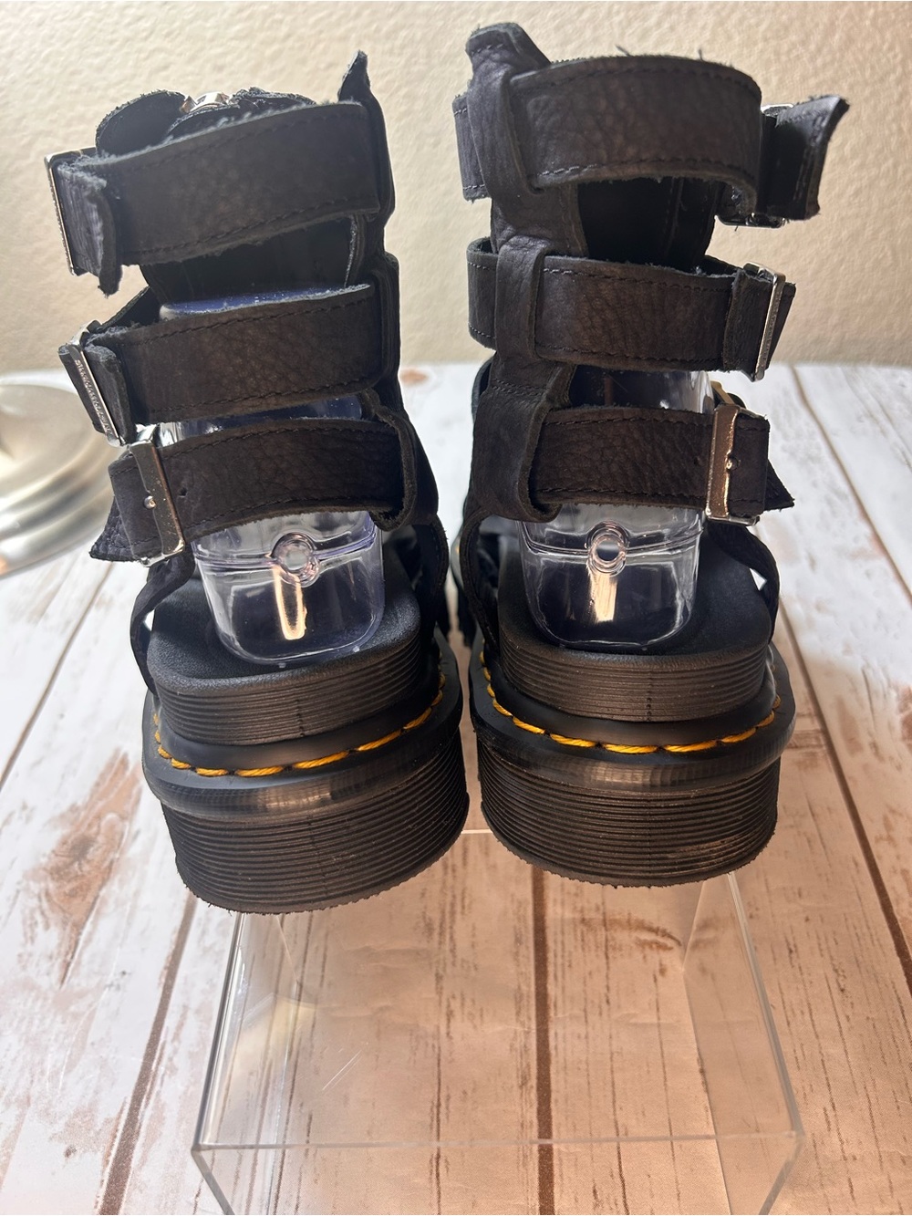 Dr. Martens Gladiator Sandals Olson Zip Front Black Leather Silver Accents - Picture 5 of 9
